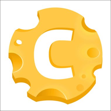 Beyaz arka plan üzerinde izole C harfi ile yuvarlak peynir amblemi.