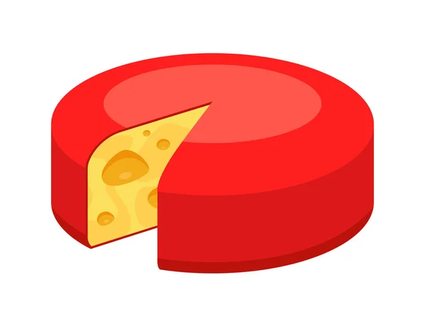 Ícone de queijo redondo inteiro isolado no branco. Ilustração vetorial de Maasdam suíço em estilo colorido — Vetor de Stock