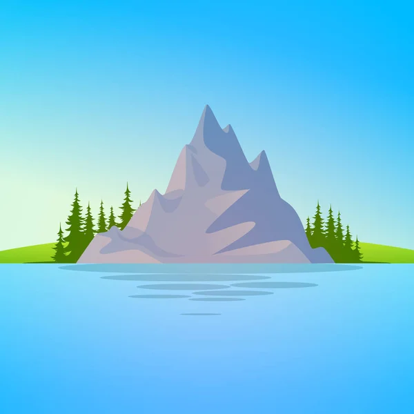 Landschap vectorillustratie met Rock en Forest dan het water — Stockvector