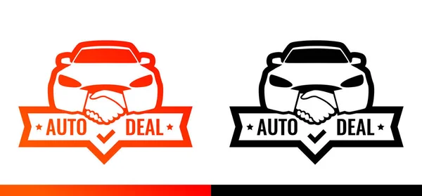 Logotipo para Liderança. Frente de carro com símbolo Handshake ilustrando negócio de venda de automóveis —  Vetores de Stock