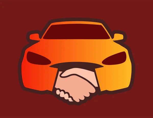 Vista frontale dell'auto con strette di mano - Emblema creativo — Vettoriale Stock