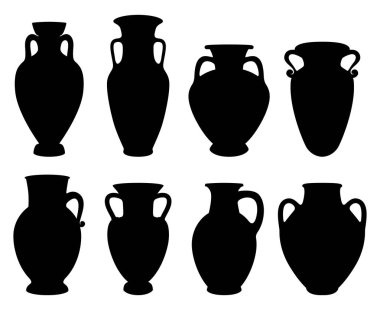 Yunan Amphoras siluetleri vektör çizimler