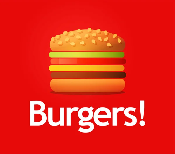 Prachtige Vector logo van grote smakelijke Hamburger geïsoleerd op rode achtergrond. — Stockvector