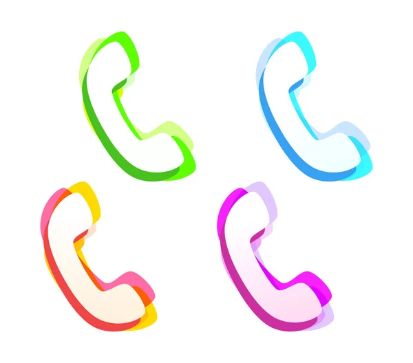 ベクトルアイコンのカラフルな電話セット緑、青、ピンクとオレンジ色は白に分離 — ストックベクタ