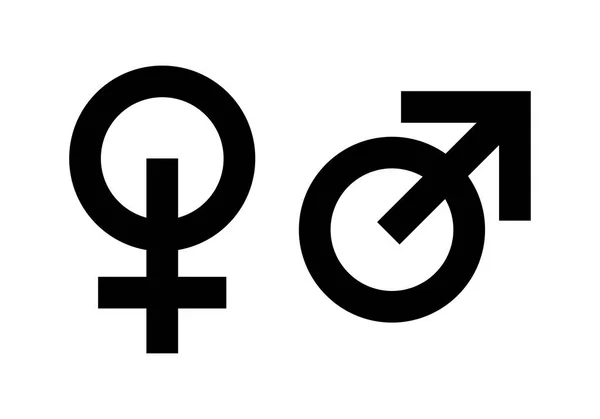 Erkeksi ve kadınsı simgeler, erkek ve kadın cinsiyet. Vektör stil kümesi siyah beyaz üzerinde izole Işaretler. — Stok Vektör