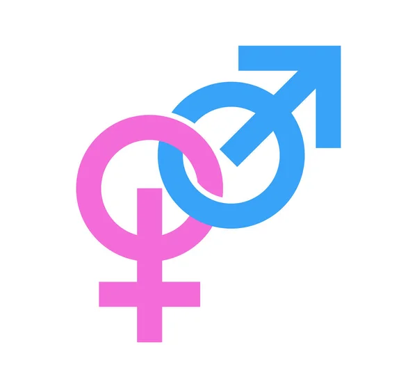 一对性别标志。男性和女性的图标联系在一起。向量例证在 Eps10 — 图库矢量图片