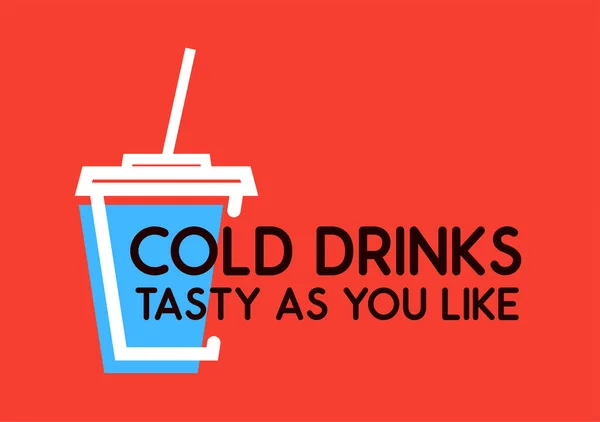 Kalte Getränke - Vektor-Logo mit Tasse mit Soda auf rotem Hintergrund. — Stockvektor