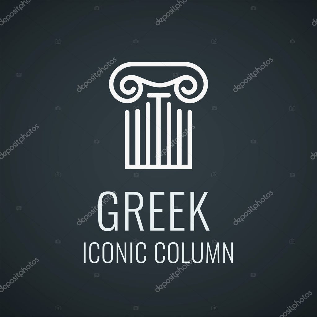 Greek ionic column order. Lineart logo for Architecture company. Design template with style dark and white colors. Vector illustration in EPS10.