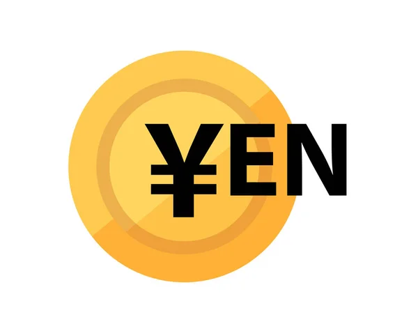Japanese Yen on golden coin. Vector sign of japanese currency