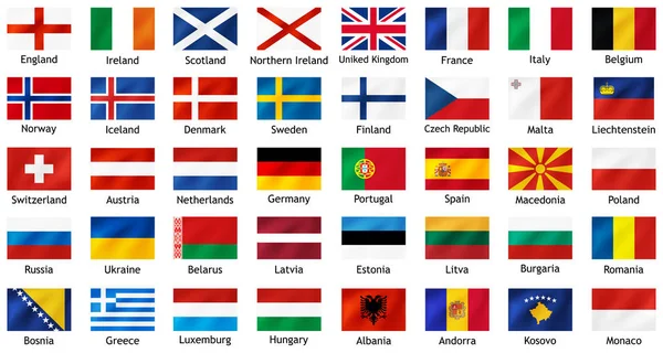 Drapeaux nationaux des pays européens avec des légendes . — Image vectorielle