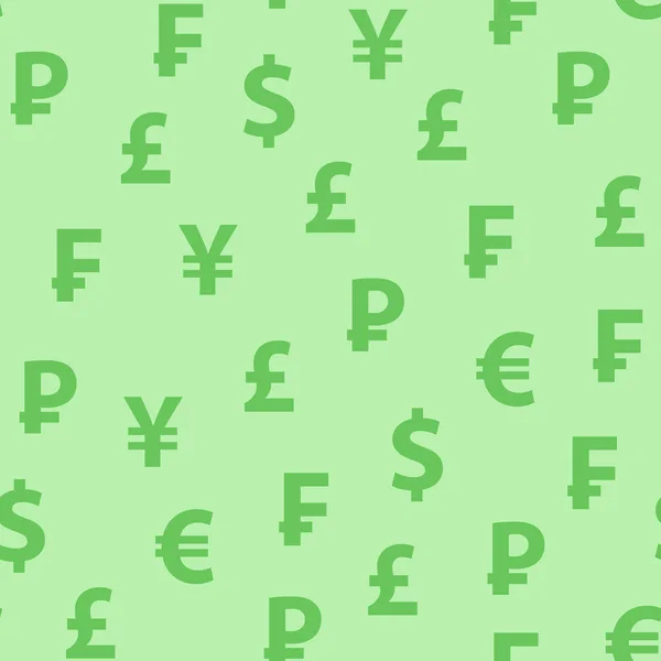 Tło wektorowe zielony kolor z symbolami popularnych walut — Wektor stockowy