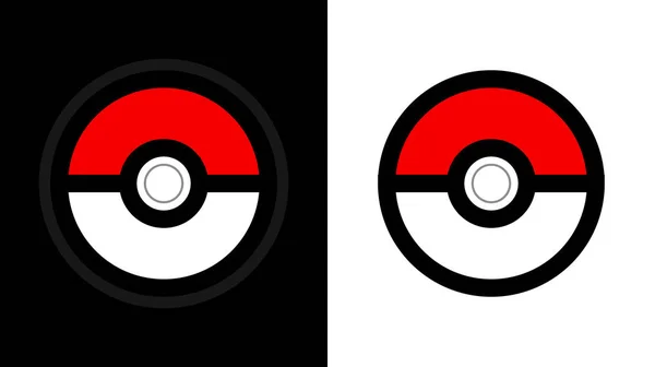 Icône Poke Ball de Pokemon - Illustration vectorielle isolée sur fond blanc et noir . — Image vectorielle