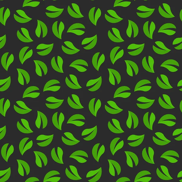 Patrón sin costura vectorial con hojas de té sobre fondo oscuro Fondo de pantalla para sitio web, cafetería o textil . — Vector de stock