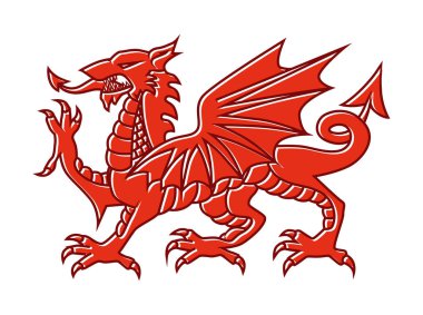 Welsh red Dragon on white background, Vector illustration of Fantasy Monster illustrated on national flag on Wales. clipart