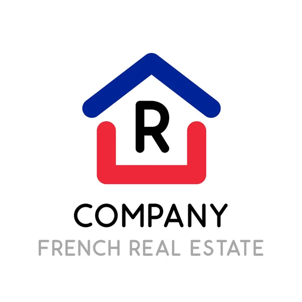 Logotipo de diseño para una empresa dedicada a los bienes raíces en Francia - Vector icono con casa en colores de la bandera de Francia . — Vector de stock