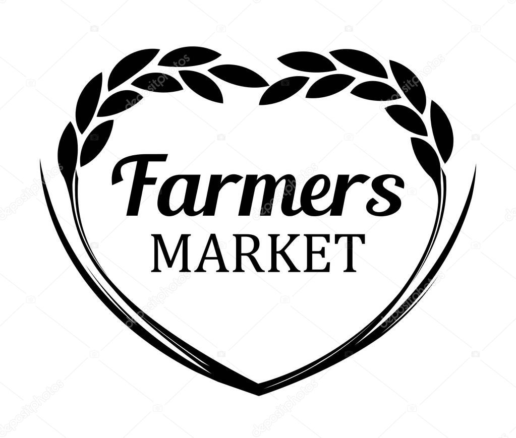 Logo with Rye Wheat for Farmers Market. Vector banner isolated on white background.