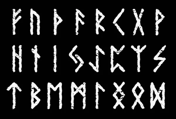 Ensemble d'alphabet runique scandinave ancienne couleur blanche isolée sur fond noir — Image vectorielle