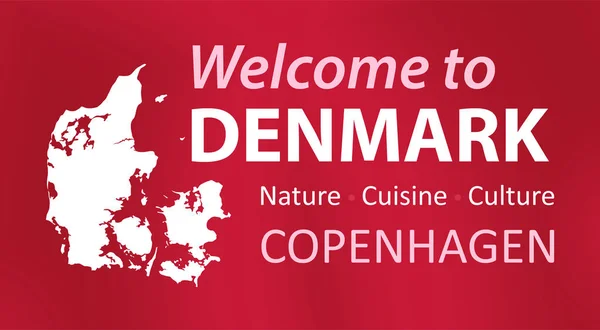 Bienvenido a Dinamarca - tarjeta de invitación o plantilla de folleto en rojo para una empresa de viajes para organizar excursiones en Dinamarca . — Vector de stock