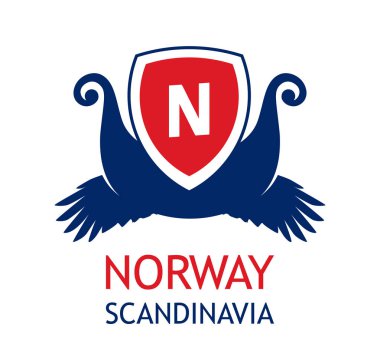 Iskandinavya ve Norveç 'te deniz yolculukları düzenleyen seyahat şirketi için logo-Norvegian Ulusal bayrağı renkli amblem.