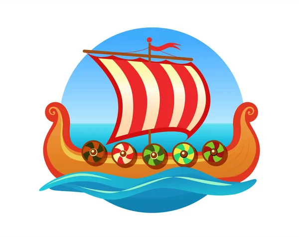 Emblème vectoriel pour l'Agence de Voyage en Scandinavie. Logo avec radeau médiéval scandinave Drakkar — Image vectorielle