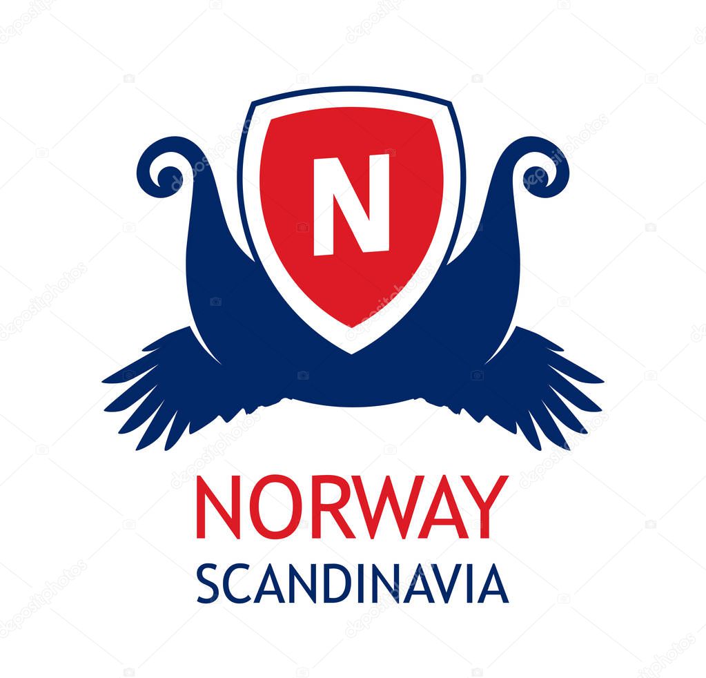 Logo for travel company organizing sea cruises in Scandinavia and Norway. Emblem in color of Norvegian national flag.