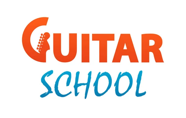 Escuela de Guitarra - Logotipo vectorial para Clase de Música, Cursos, Lecciones o Sitio Web - Plantilla de diseño de estilo — Vector de stock