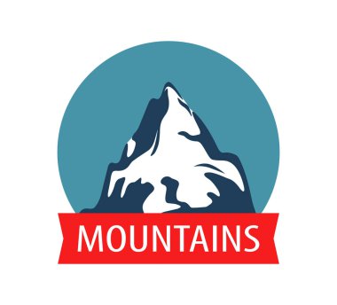 Mountain, Rock - Vector blazon illüstrasyon, seyahat şirketi turları için rozet ile Manzara