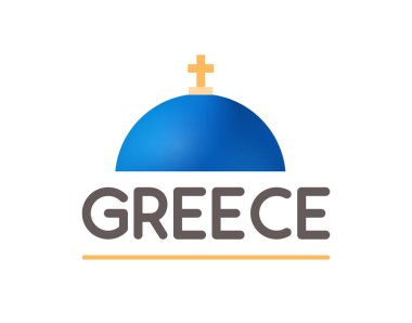 Yunan Kilisesi Mavi kubbe, Vektör logotipi illüstrasyon seyahat şirketi için beyaz izole.