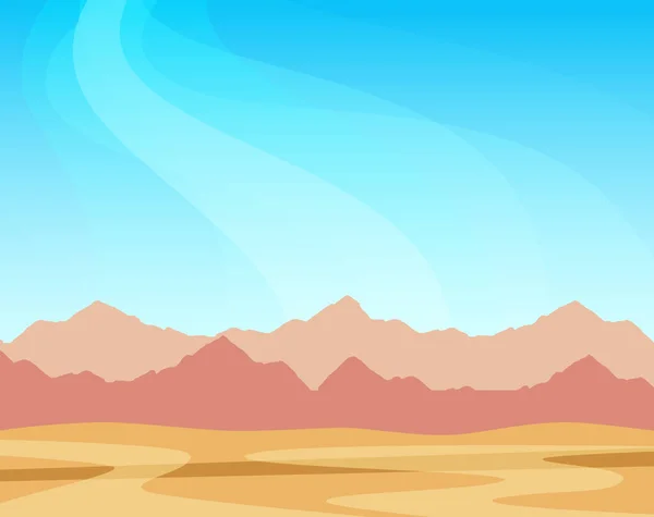 Panorama con montañas y desierto bajo el cielo azul en un día soleado - Diseño vectorial para pancarta o papel pintado . — Archivo Imágenes Vectoriales