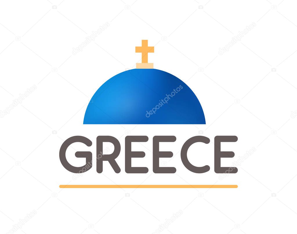 Blue dome of Greek Church - Vector logotype illustration isolated on white for travel company.