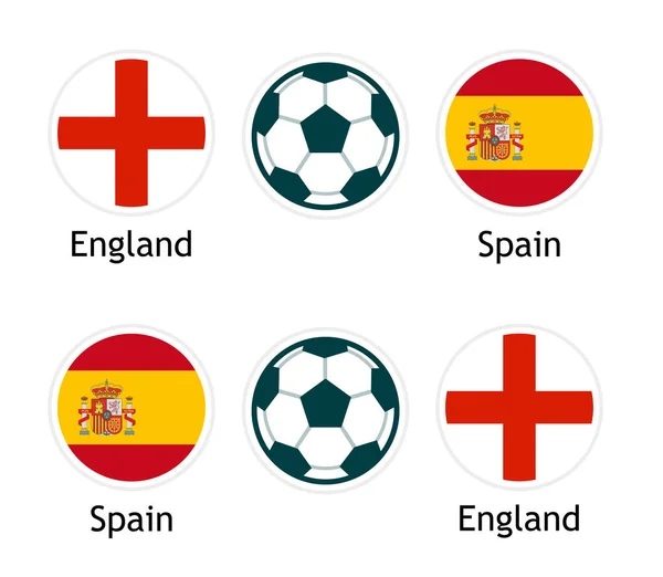 Angleterre contre Espagne - Bannière vectorielle pour la compétition de football. Illustration avec drapeaux nationaux ronds et ballon de football . — Image vectorielle