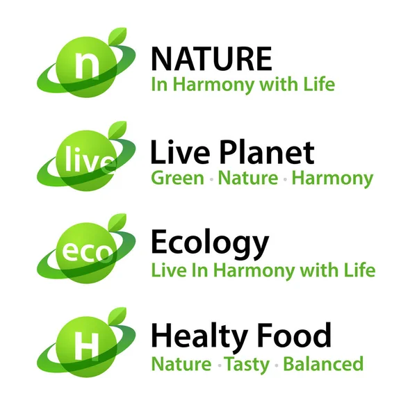 Alimentation saine logotypes de produits bio naturels éco isolés sur fond blanc . — Image vectorielle