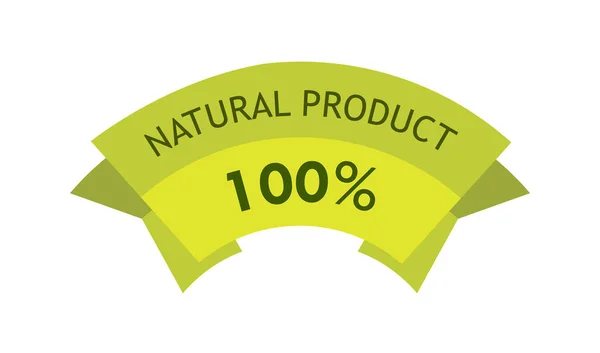 Natural Product 100%, Green tag - label for eco food. Лента с наклейкой органического натурального продукта — стоковый вектор