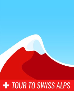 İsviçre Alplerine Tur - Vector Banner Illustrasyon - İsviçre 'nin ulusal renginde dağları olan pankart