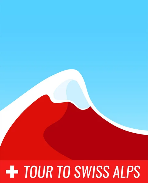 Tour a los Alpes Suizos - Ilustración Vector Banner - Placard con montañas alpinas en color nacional de Suiza — Vector de stock