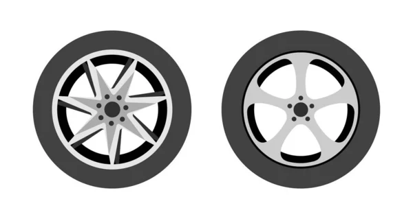 Conjunto de ícones de roda isolados sobre fundo branco - Ilustração vetorial para logotipo de reparação ou loja de pneus com rodas . — Vetor de Stock