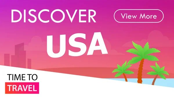 USA Tour banner, Time to travel - placard in pink color for advertising of Trip to United States of America — Stock Vector