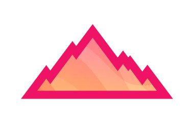 Dağ simgesi, Dağ siluetiyle Pembe Etiketin Vektör illüstrasyonunda izole edildi.