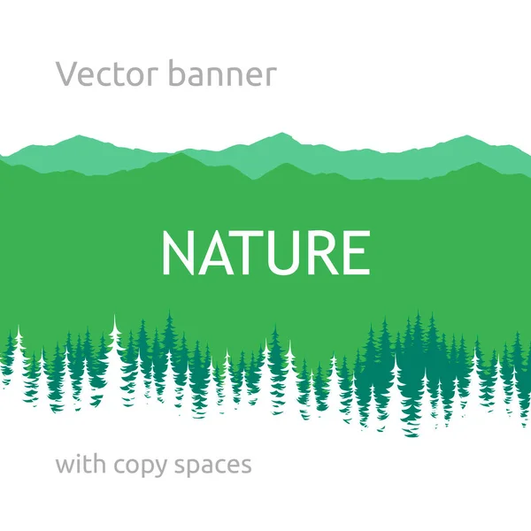 Naturbanner Mit Grünem Hintergrund Und Waldsilhouette Vector Sommerposter Mit Landschaft — Stockvektor