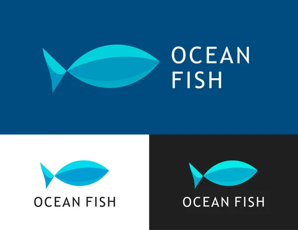 Ozeanfisch Vector Logo Für Fischmarkt Flache Emblemabbildung Isoliert Auf Blauer — Stockvektor