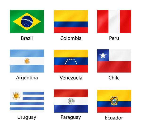 Bandeiras América Sul Com Legendas Para Ilustração Viagens Eleições Feriados — Vetor de Stock