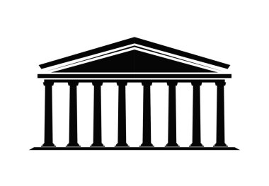 Tiyatro logosu, sütunlu klasik bina - Siyahi vektör resmetme müze, opera, hukuk veya üniversite için de uygundur.