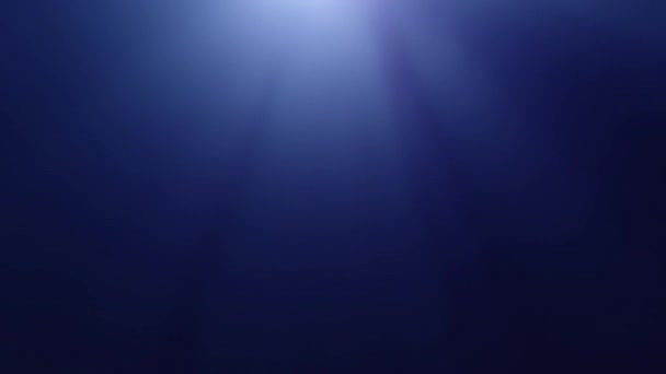 Sun rays underwater in dark blue sea water with copy space — Stock Video
