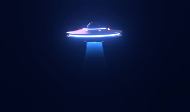 Statek kosmiczny UFO z promieniem uprowadzenia na czarnym tle, pętla wideo z Copy Space — Wideo stockowe