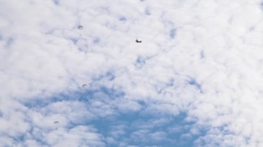 Eğitim paraşütü atlayışları. Yüksek kaliteli FullHD görüntüler.