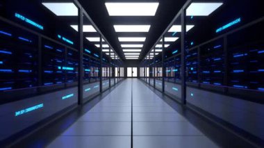 Ağ ve veri sunucuları olan veri merkezinin sunucu odası 