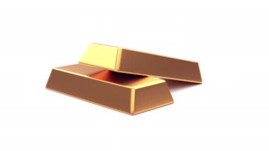 Beyaz arkaplanda izole edilmiş ince yansımaları olan dönen Altın Çubuklar