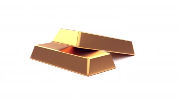 Rotating Gold Bars with fine reflections isolated on a white background — Stock Video