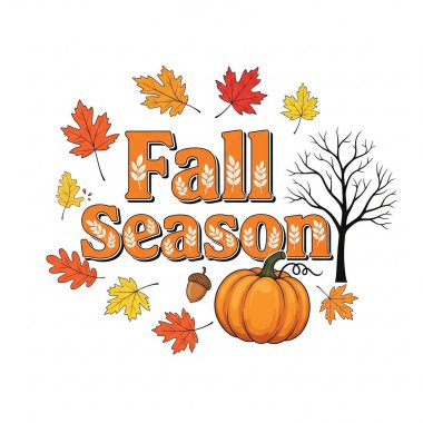 Beyaz arkaplan üzerinde sonbahar sezonu tasarımı, vektör illüstrasyonu