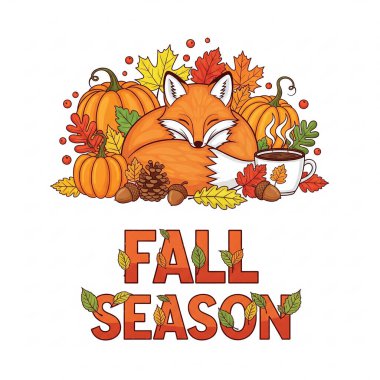 Şirin tilki ve balkabaklarıyla mutlu sonbahar kartları. Balkabağı, yapraklar, çiçekler ve böğürtlenli sonbahar kartı.